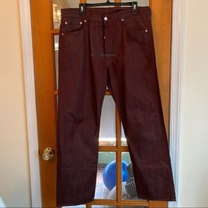 Mens Dark Red Levi 501 Button Fly